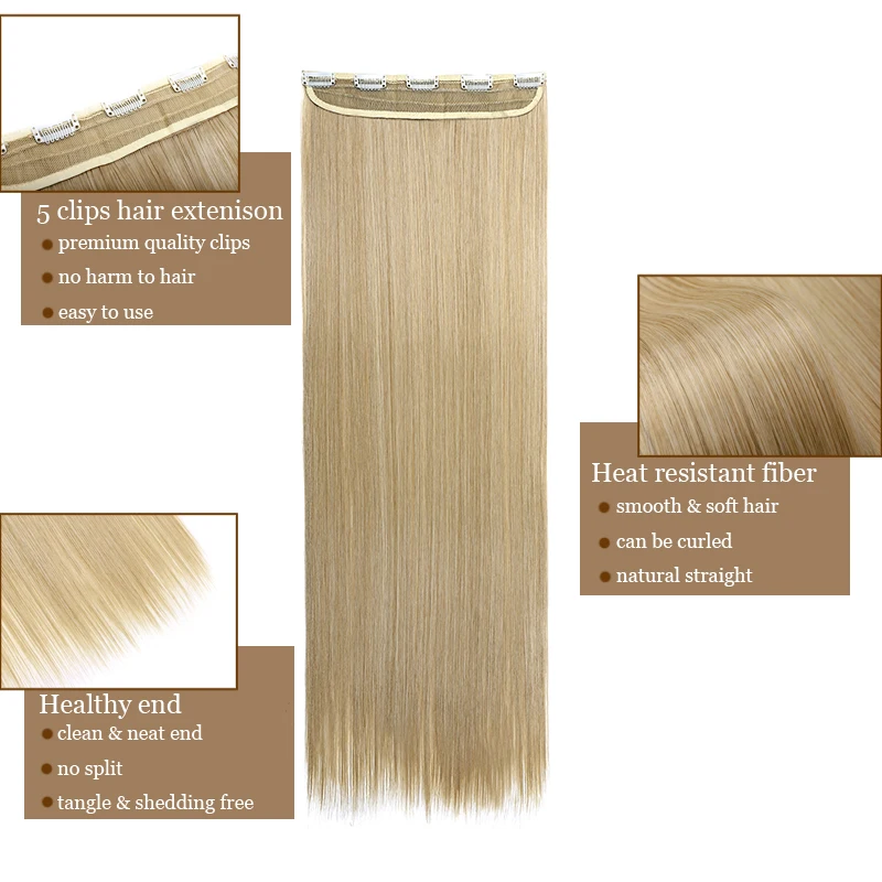 S-noilite длинные прямые волосы для наращивания на 5 клипсах женщин синтетические