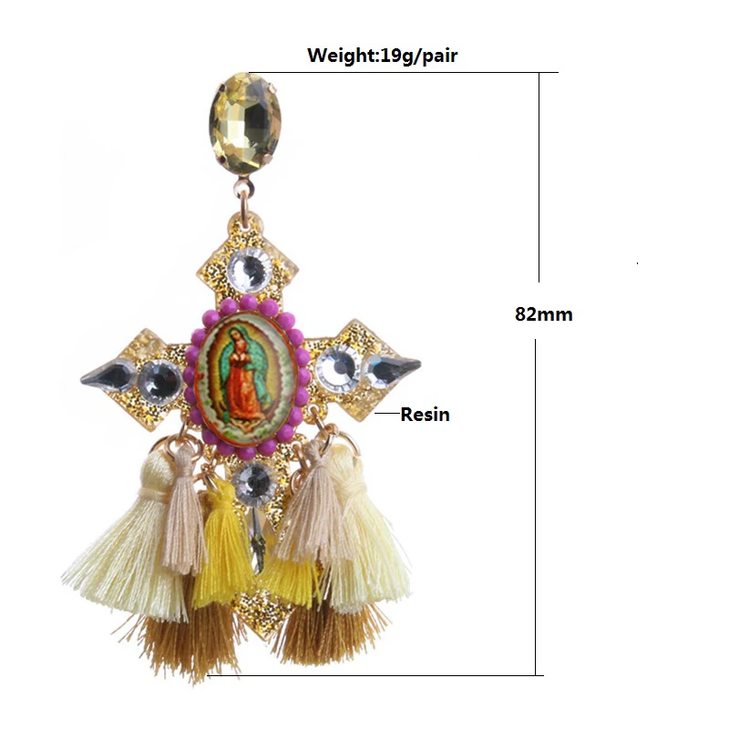 NeeFu WoFu Drop Cross Earrings Bohemia exaggeration Tassel Crystal Big Earring Large Long Brinco Ear Oorbellen Christmas Gift | Украшения и