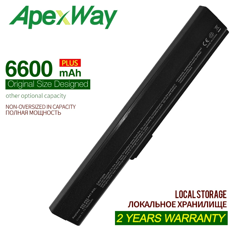 

Apexway 6600 мАч для Asus k42 k42f k52f k52 k52je k52j k52jr k52jc K52je a52 a52f a52j a52jb a52jr