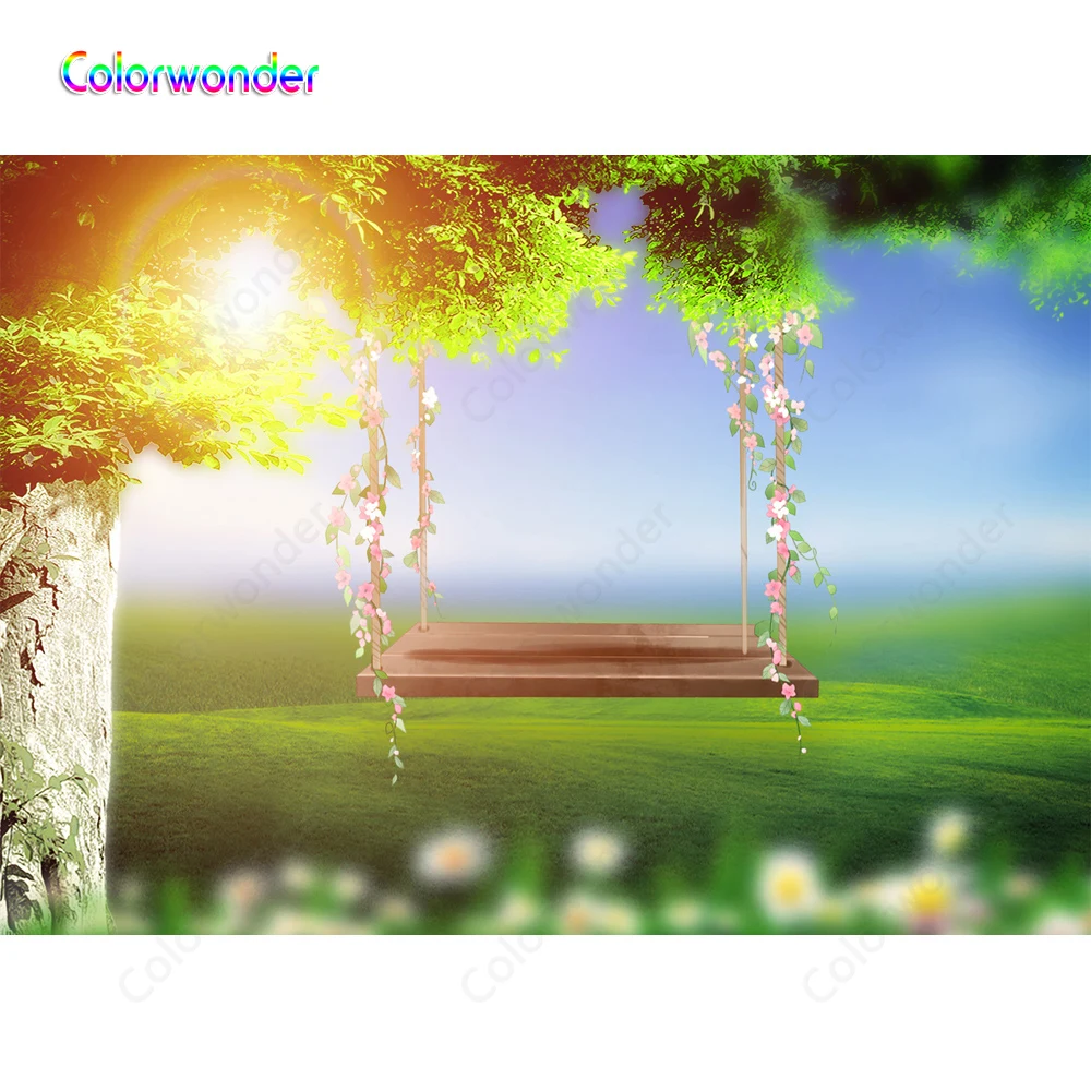 Весна сад фотография каменная стена с листьями деревянные качели розовыми