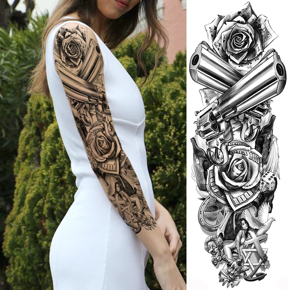 Свирепый лев Король тигр Временные татуировки для женщин мужчин полные руки и