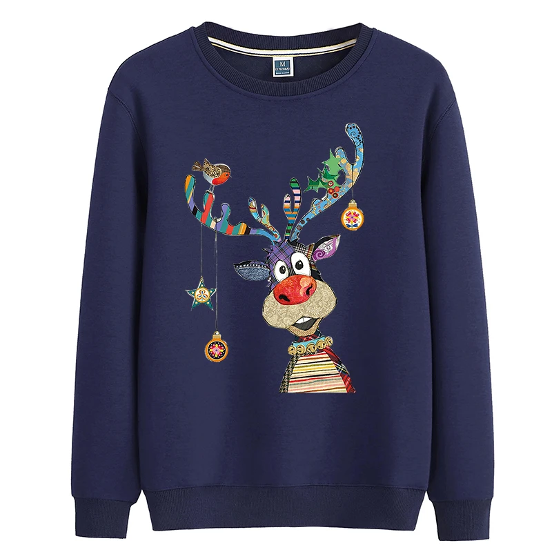 

100% Cotton New Year Deer Print Sweater Women Pullover Sweater Women Winter Men's Sweater Super Dalian Hoodie Couple Sweater 4XL