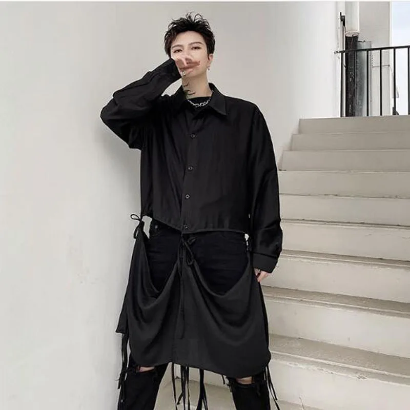 

Hip Hop Mens Spring Summer Fashion Pullover Casual Loose Long Sleeve Men's Streetwear Shirt Dress Shirts Male Stage tops tee