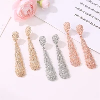 exaggerated metal frosted long stud earrings frosty wind drop shaped relief long earrings