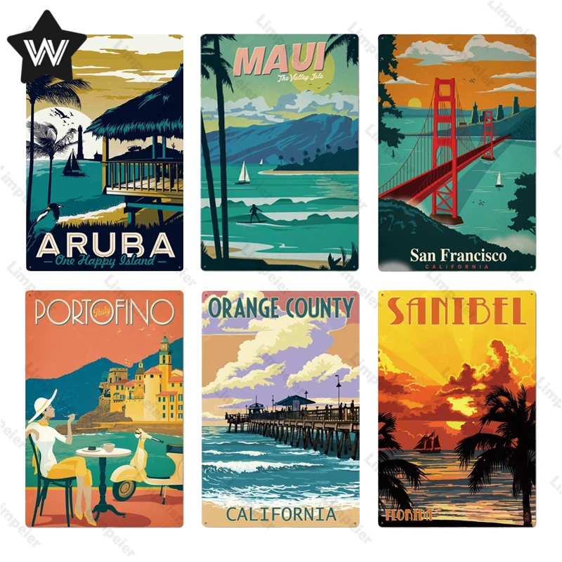 Туристический городской металлический знак Бали Япония канны настенный стикер