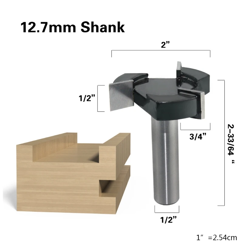 

Professional Tools 1/2 Inch 12mm Shank Surfacing Router Bits 3-Blade T Type Anti-high Temperature Carbon Steel