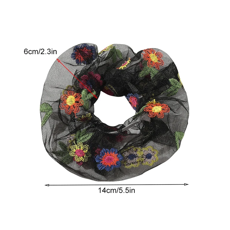 

Organza Hair Scrunchie Women Sweet Flowers Embroidery Hair Accessories Elastic Hair Bands Girls Ponytail Hair Rope Rubber Bands