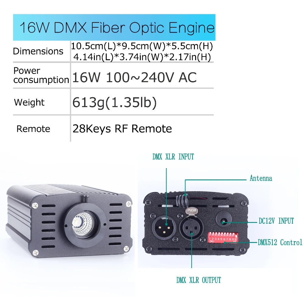 DMX 16 Вт RGBW светодиодный волоконно-оптический драйвер двигателя 28key RF пульт дистанционного управления для всех видов оптического кабеля освещения
