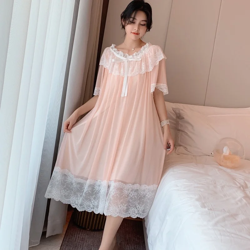 Весенне-летняя Милая Красивая Ночная рубашка в стиле ретро с кружевом богиня-фея