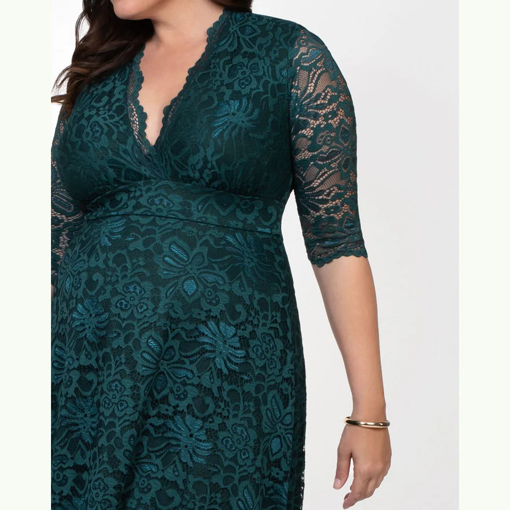 Новое поступление изысканные темно зеленые кружевные платья длиной до колена