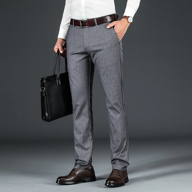 

Брюки мужские Стрейчевые прямые, модные брендовые серые классические деловые повседневные клетчатые штаны с темным узором, в деловом стиле