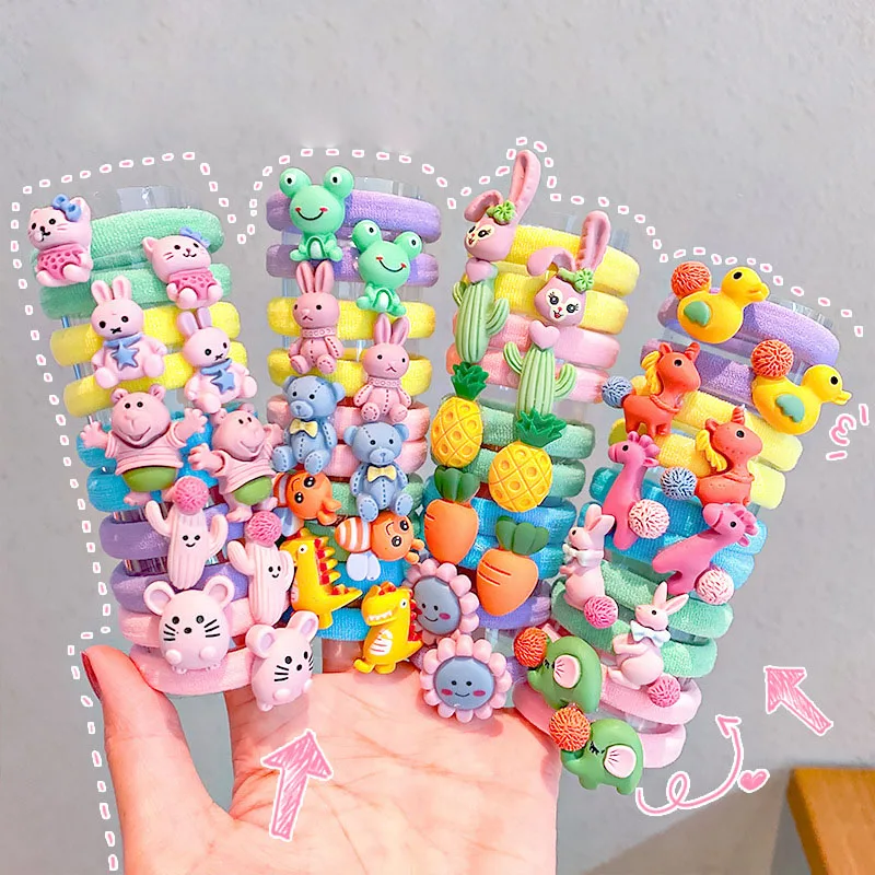 

10cs/set Cute Animal Cartoon Sunflower Princess Headwear Kids Elastic Hair Bands Children Ropes Girls Accessories Baby Headdress