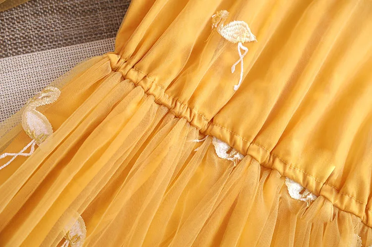 Высококачественное осеннее женское Сетчатое платье с вышивкой в виде лебедя