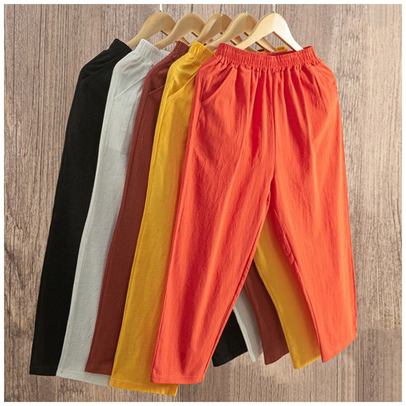

Cotton Linen Pants Y2K Women Spring Summer Large Size Solid Color Harem Pants Elastic Waist Loose Casual Woman'S Linen Trousers