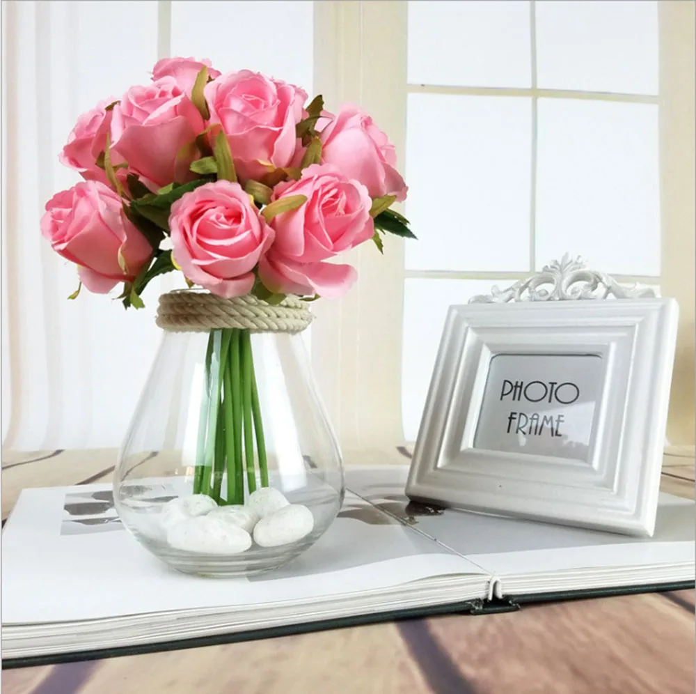 12 голов завитые розы Королевский букет Искусственные цветы Свадебные