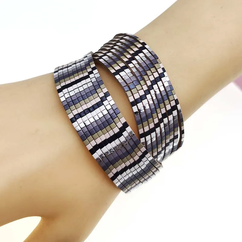 

Fashion Leather Bracelets For Women Femme Bracelets Faux Fur Wide Multilayer Handmade Wrap Bracelet Female Jewelry