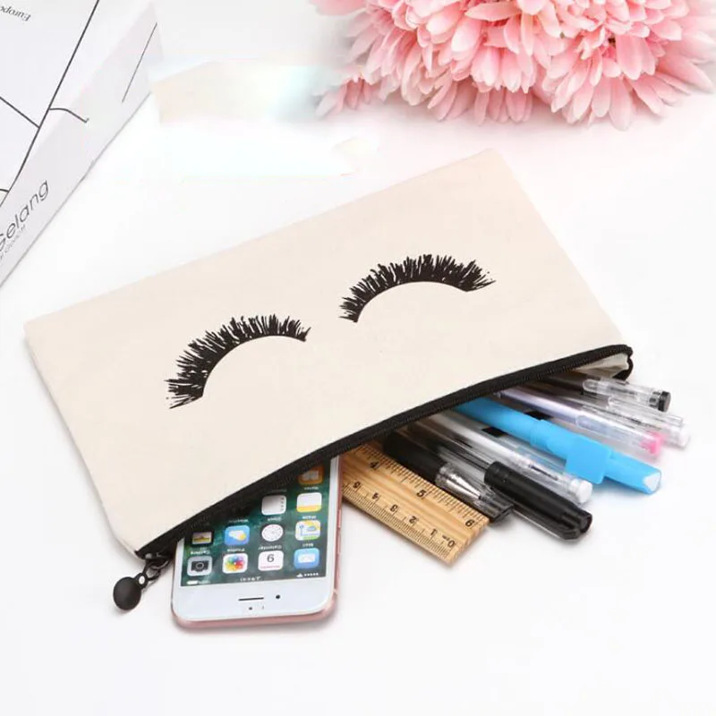 

Eyelash Pencil Bag Canvas Print Cosmetic Bag Clutch Bag Ladies Multifunctional Storage Student School Supplies Stationery Bag