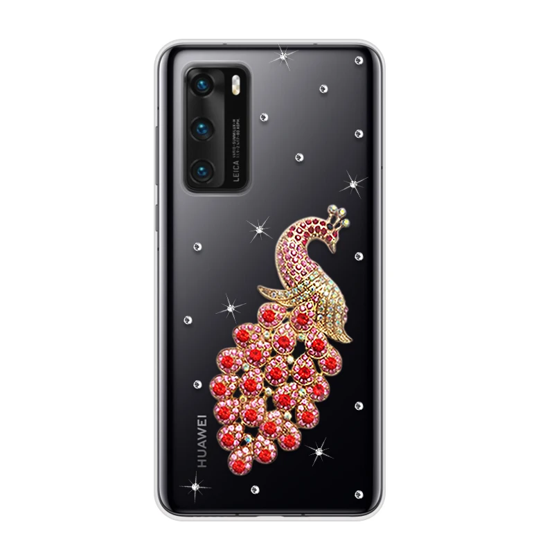 

Handmade Diamond Case For Huawei P40 Case tpu Silicone Phone Back Cover Soft Cases For Huawei P 40 Case Glitter Bling Shiny