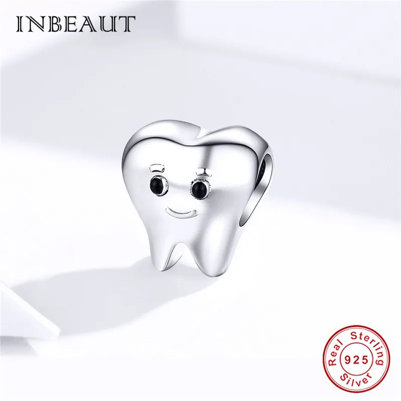 INBEAUT настоящий 925 пробы серебряный зуб для лица браслет Пандора милый мультфильм мальчик Подвески «зубы» diy ювелирные изделия для девочек-подростков