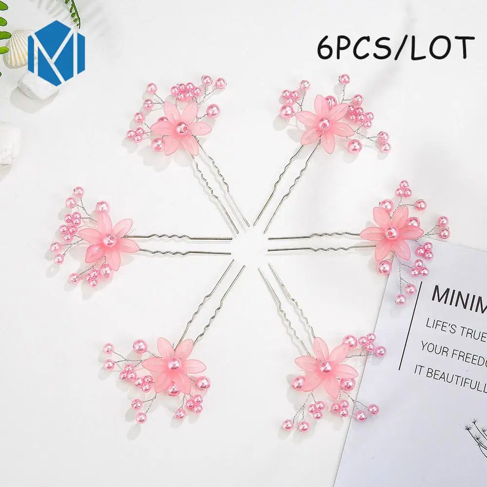6PCS-Style D-Pink М мизм свадебные цветочные палочки для волос жемчужные заколки для волос шпильки для девочек расчески для волос праздничные свадебные аксессуары для волос невесты - Цвет: 6PCS-Style D-Pink