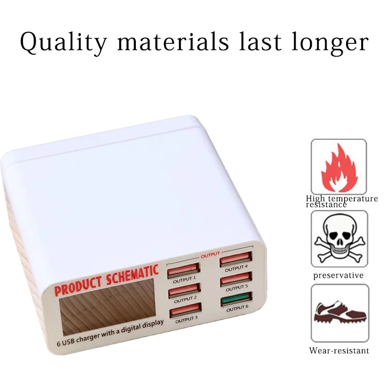 

1pc EU US UK Plug LCD Display QC 3.0 USB Fast Charger Multi 6Port Smart Charger For P20 PRO Huawei Samsung Tablets Mobile Phones
