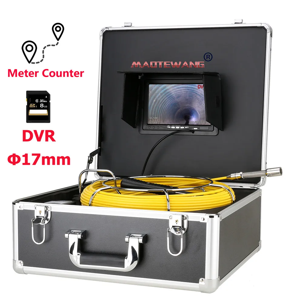 

20M Sewer Pipe Inspection Video Camera with Meter Counter 17mm 8GB SD Card DVR IP68 Drain Sewer Pipeline Industrial Endoscope
