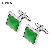 lepton green cat eye stone cufflinks for mens shirt cuffs cufflink square fashion women cuff links relojes gemelos best gift