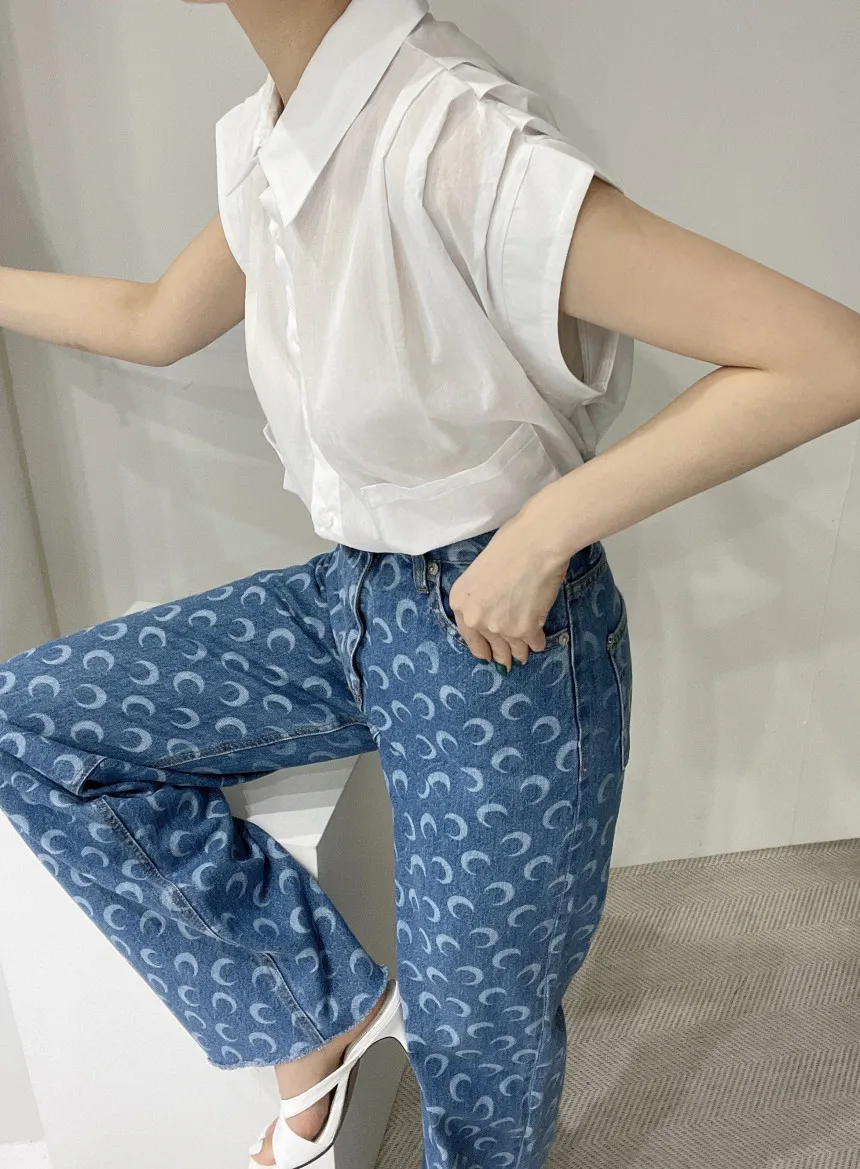 

Korejpaa Women Shirt 2021 Summer Korean Chic Simple Niche Temperament Lapel Single-Breasted Loose Solid Color Sleeveless Blouses