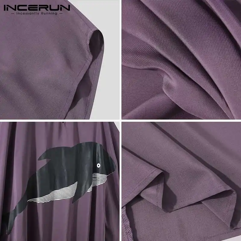 

INCERUN Men Printed Robes Muslim Jubba Thobe O Neck Streetwear Casual Islamic Arabic Kaftan Loose Middle East Men Caftan Abaya