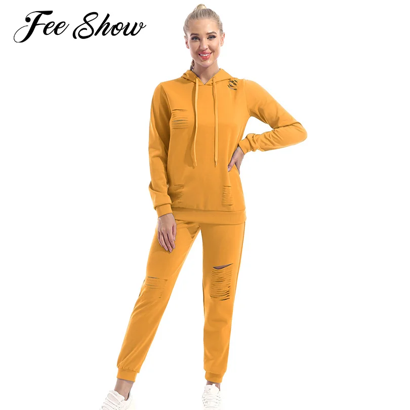 

Спортивный костюм для женщин 2 шт., модная повседневная спортивная одежда, толстовка с капюшоном и длинным рукавом, кофта и штаны, комплект для бега, тренажерного зала, фитнеса