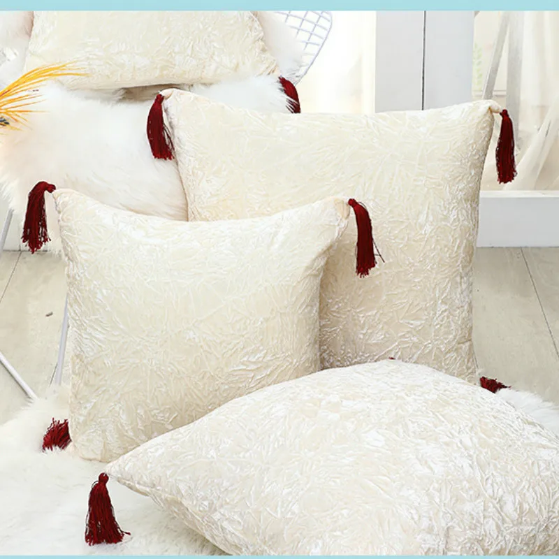 Бархатный Чехол для подушки однотонный чехол с кисточками и кружевом дивана
