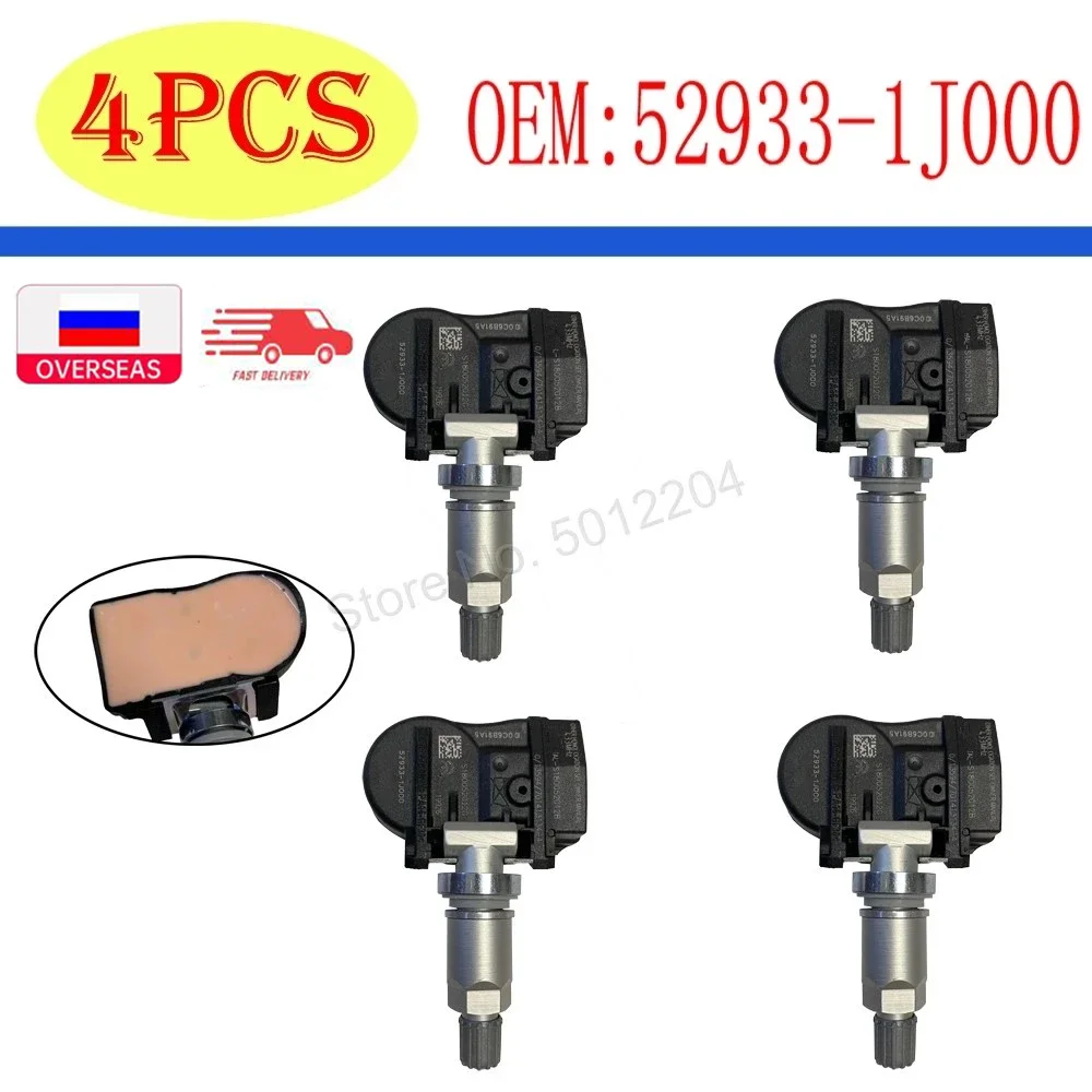Датчик контроля давления в шинах TPMS, 4 шт., 433 МГц, для Kia Optima, Hyundai i20, Sorento, ix20, Venga 52933-1J000, 529331J000