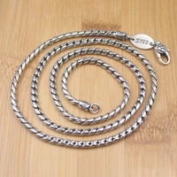 pure 925 sterling silver necklace men women lucky gift mantra vajra 3 5mm round rope chain necklace 24inch 38 39g