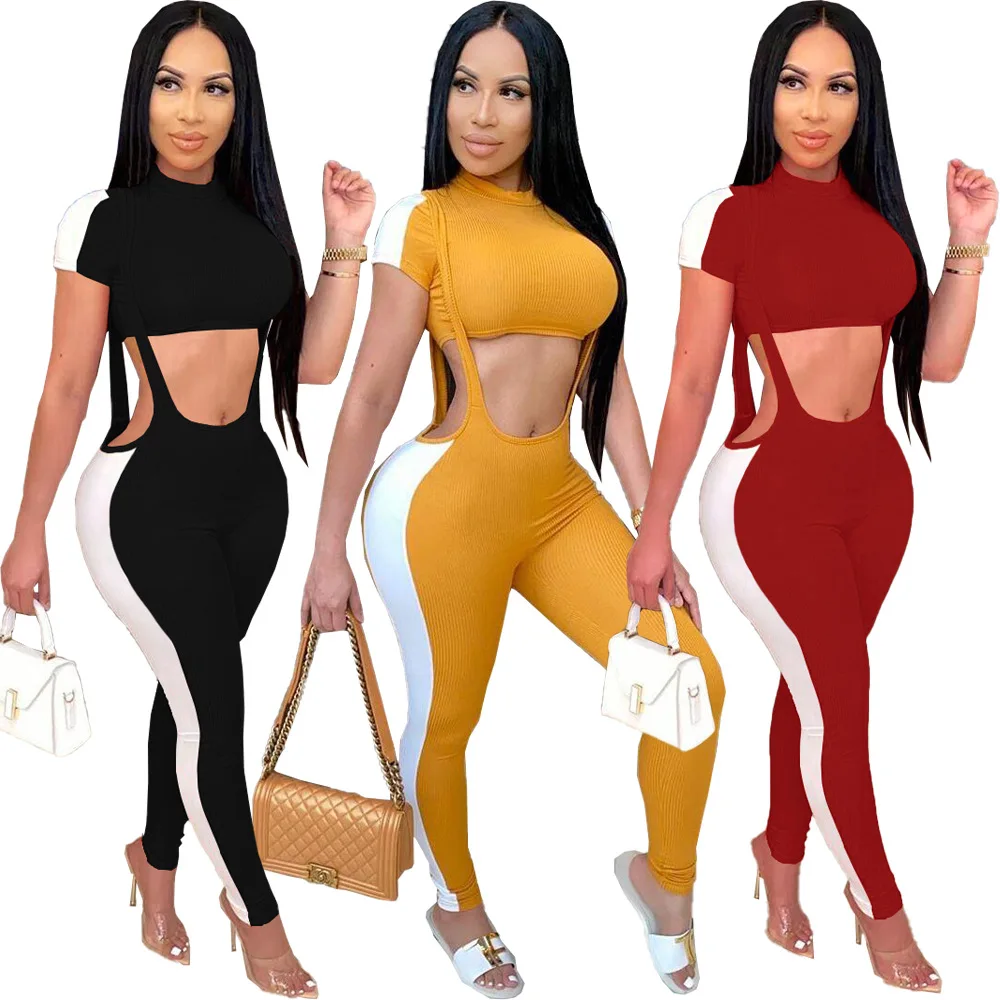 

2022 Women Thread Hole Strip Solid Color Lovely Pants Set Yoga Sexy pants Suit