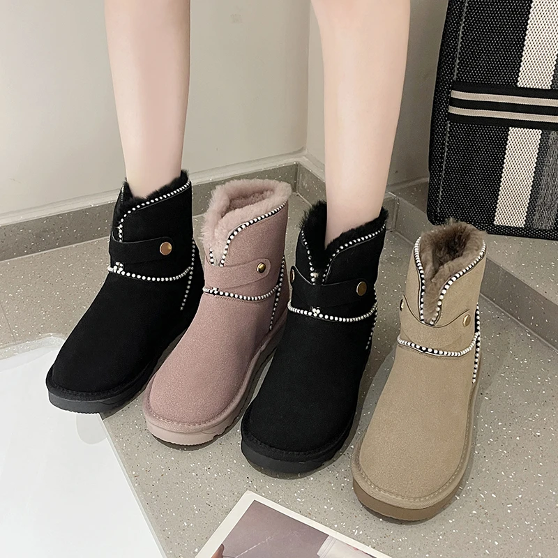 

Женские зимние ботинки с круглым носком, на резиновой подошве