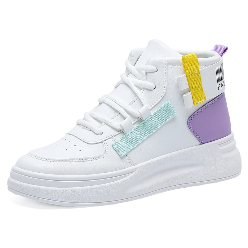 

2021 повседневная обувь с высоким верхом, Женская Осенняя кожаная универсальная Белая обувь на плоской подошве, женские кожаные кроссовки