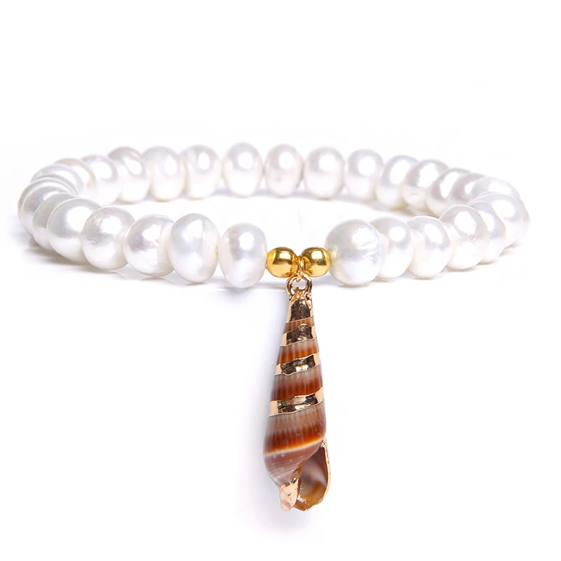Boho Shell& пресноводный жемчуг браслет Seashell Cowry Shell Conch браслет для женщин ювелирные изделия мала-йога пляж - Окраска металла: 10