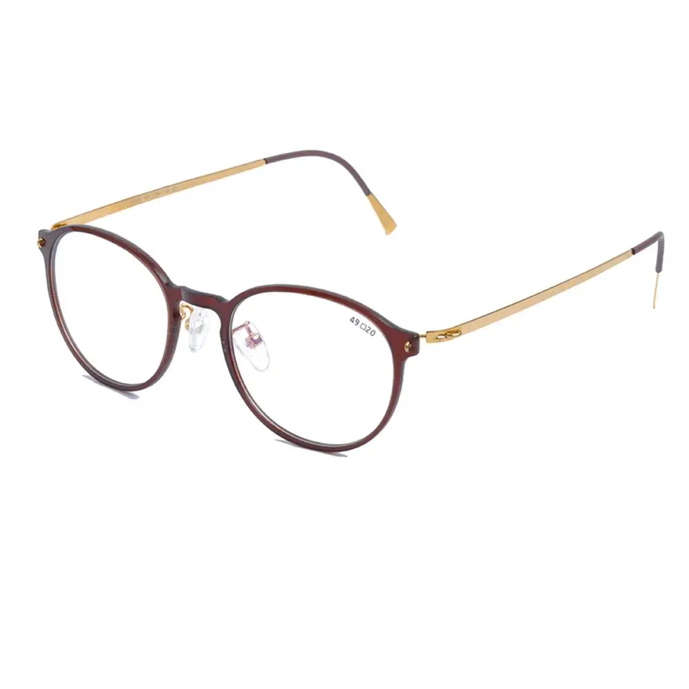 C003-BROWN Женские титановые Безвинтовые очки ультралегкие круглые очки в ретро-стиле для прописных линз черные 9G легкие очки для глаз с футляром 49 мм - Цвет оправы: C003-BROWN