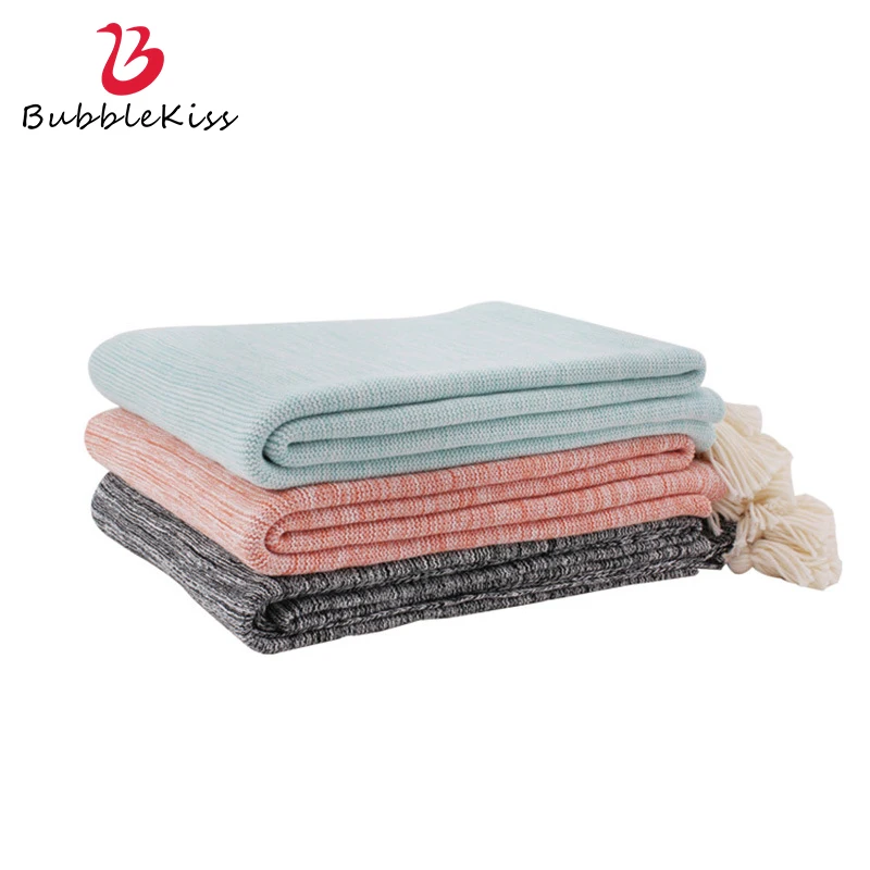 

Bubble Kiss American Knitted Shawl Blanket Beige Tassel Home Sofa Decorative Blanket Summer Fashion Nap Air Conditioning Blanket