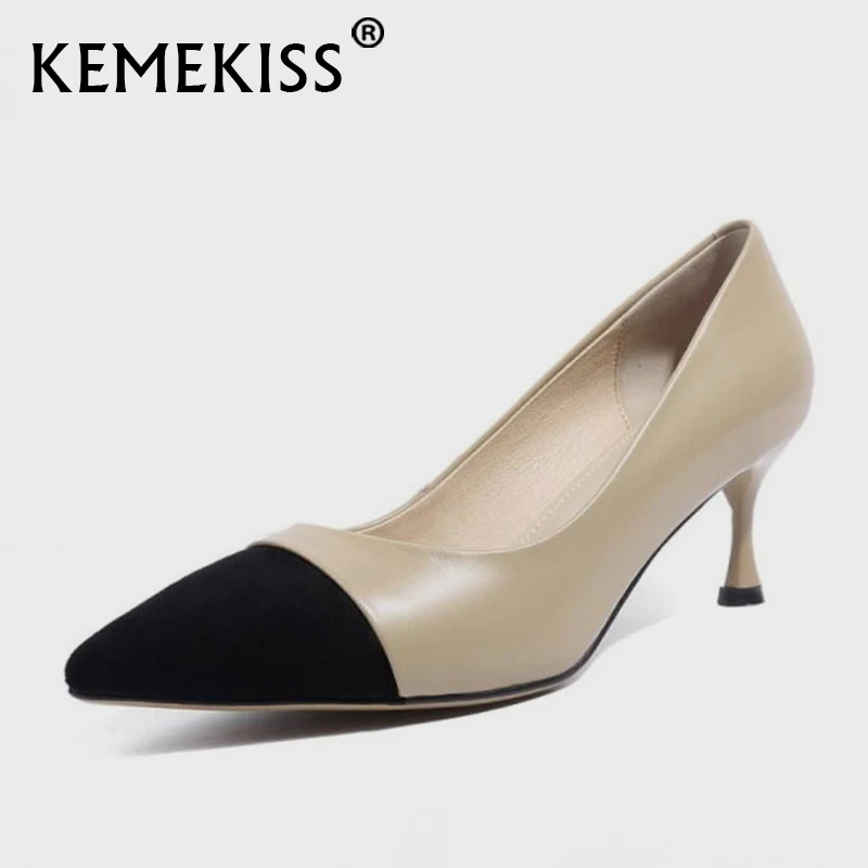

KemeKiss женские Обувь на высоких каблуках смешанные Цвет натуральная кожа женские туфли-лодочки на тонком каблуке Свадебная вечеринка женска...