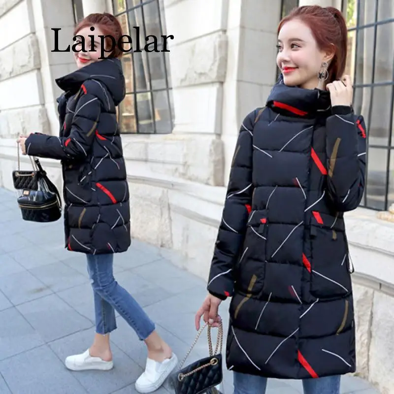 2020 Pattern Winter Long Jacket Women Hooded Fur Parka Oversize Slim Waist  Coat Hoody Thick Warm