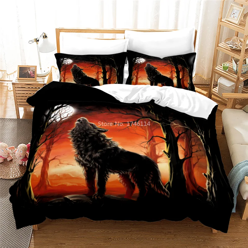 

3D Printed Wolf Animal In The Night Moonlight Bedding Set Duvet Cover Set Soft Home Textile Bedclothes Twin Full Queen King Size