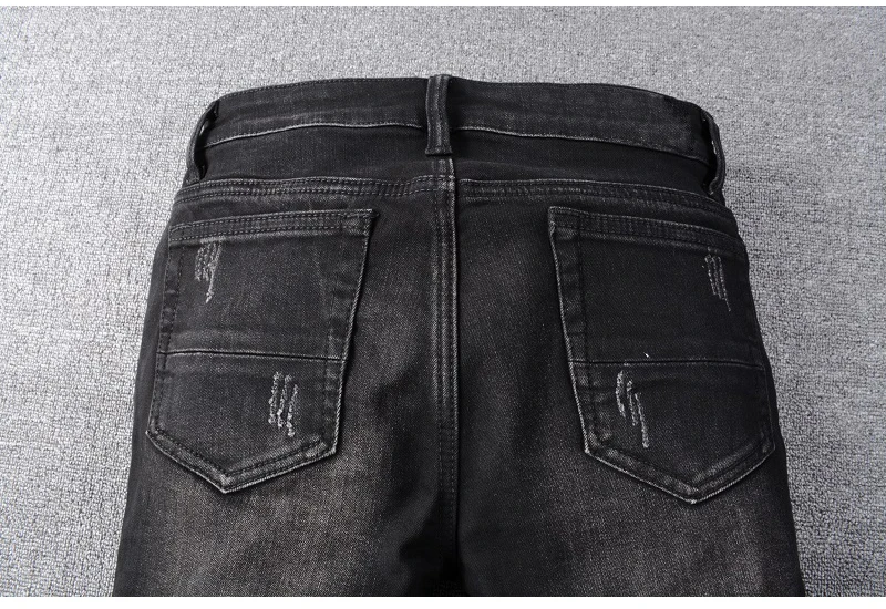 Мужские рваные джинсовые брюки в стиле пэчворк с принтом Пейсли|Мужские джинсы| |