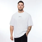 Мужская футболка большого размера с заниженным плечом и коротким рукавом для фитнеса, мужская летняя сетчатая свободная спортивная одежда, топы для бодибилдинга, футболки