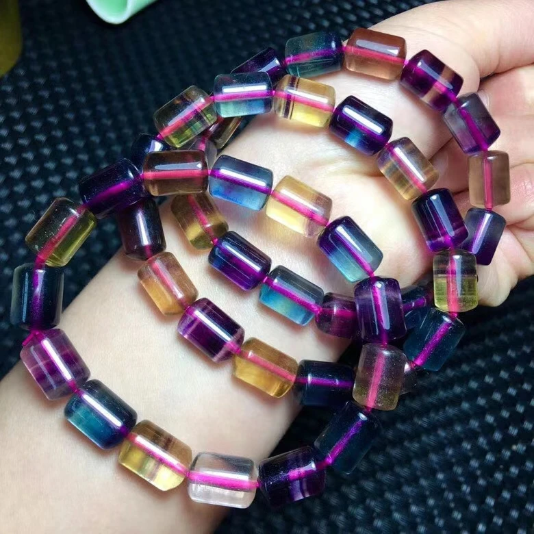 

Natural Colorful Fluorite Crystal Barrel Clear Beads Bracelet 13x10mm Crystal Fluorite Women Men AAAAA