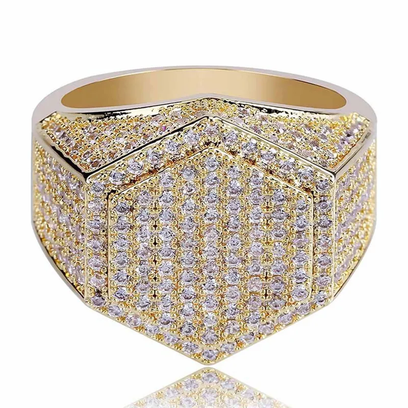 Мужское кольцо хип-хоп Iced Out, высокое качество, микро Pave CZ, кольцо на палец, серебряное золото, квадратные кольца для мужчин, ювелирные изделия