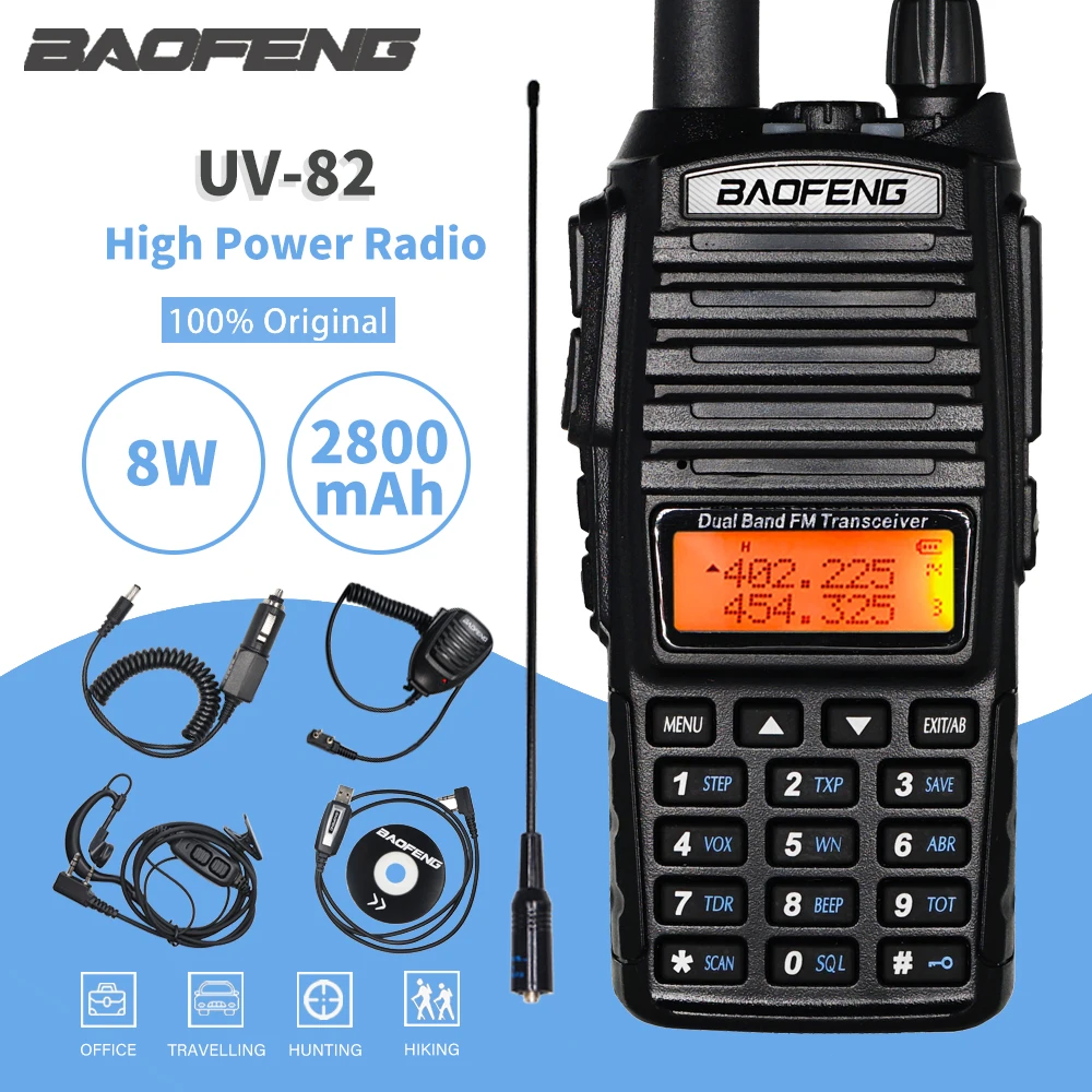 Высокая Мощность 8 Вт UV 82 иди и болтай Walkie Talkie “иди UV82 двухдиапазонный УКВ/УВЧ FM