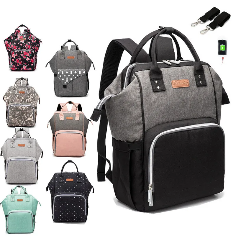

USB Waterproof Charger Diaper Backpack Bag Maternity USB Nursing Bag Universal Large Woman Travel Baby Organizer Stroller Bags