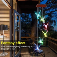led colorful solar power wind chime crystal hummingbird butterfly waterproof outdoor windchime solar light for garden hot sale
