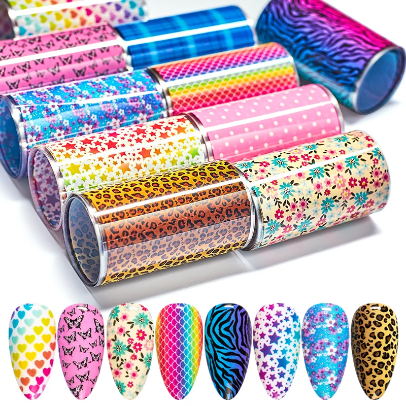

10 рулонов/коробка весенний цветок ногтей из фольги для ногтей Обертывания многоузорные красочные переводные наклейки Советы украшения для...